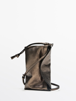 Massimo Dutti Сумка через плечо из кожи наппа, серебряный