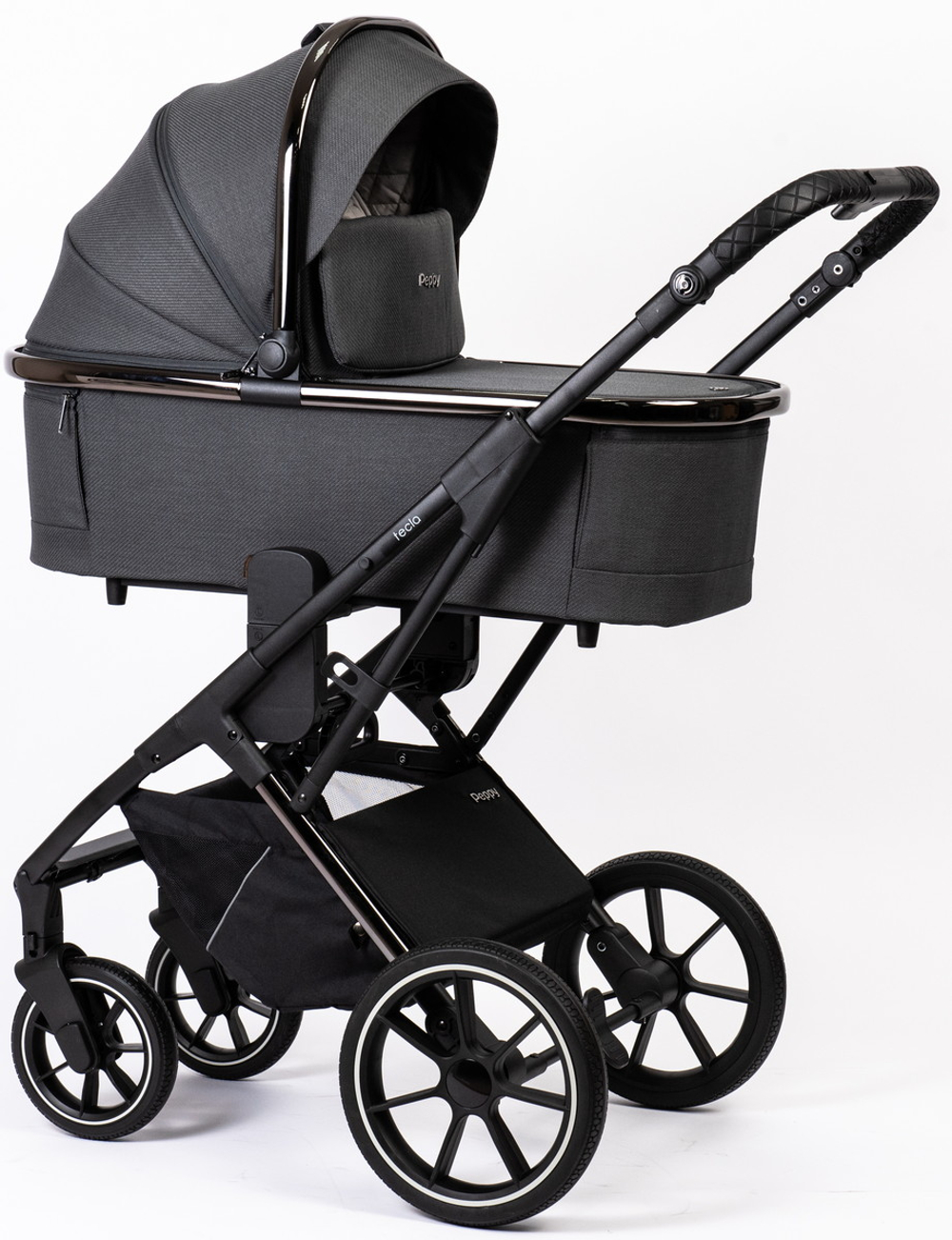 Детская коляска Peppy Tecla 3 в 1 с автокреслом Rise Milk Shadow Antrazit Chrome Edition (Графитовый)