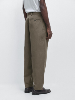 Massimo Dutti Зауженные брюки из хлопка и льна, кротово-коричневый