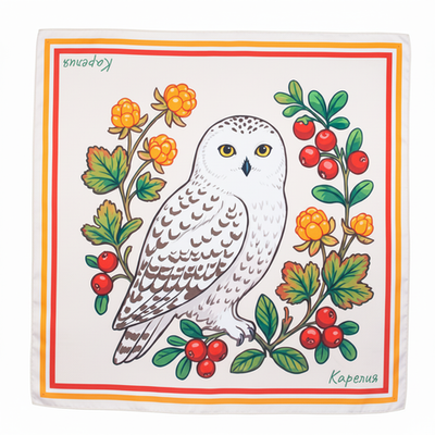 Шейный платок «Сова и ягоды», 70×70 см