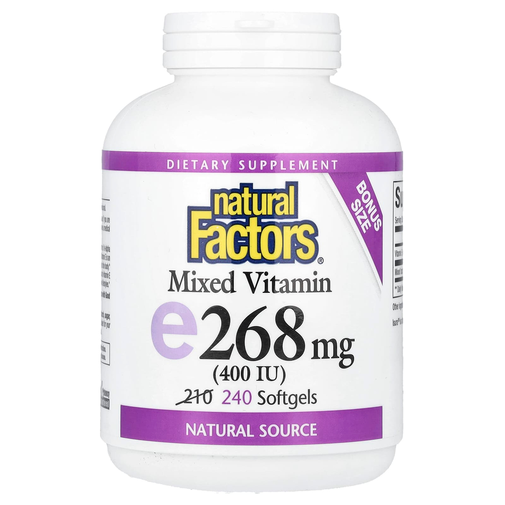Natural Factors, смешанный витамин E, 268 мг (400 МЕ), 240 мягких таблеток