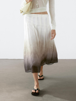 Massimo Dutti Юбка миди с плиссировкой и принтом омбре, бело-коричневый