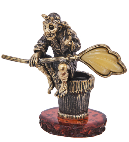 AM-4226 Фигурка «Баба Яга Привал» (латунь, янтарь)