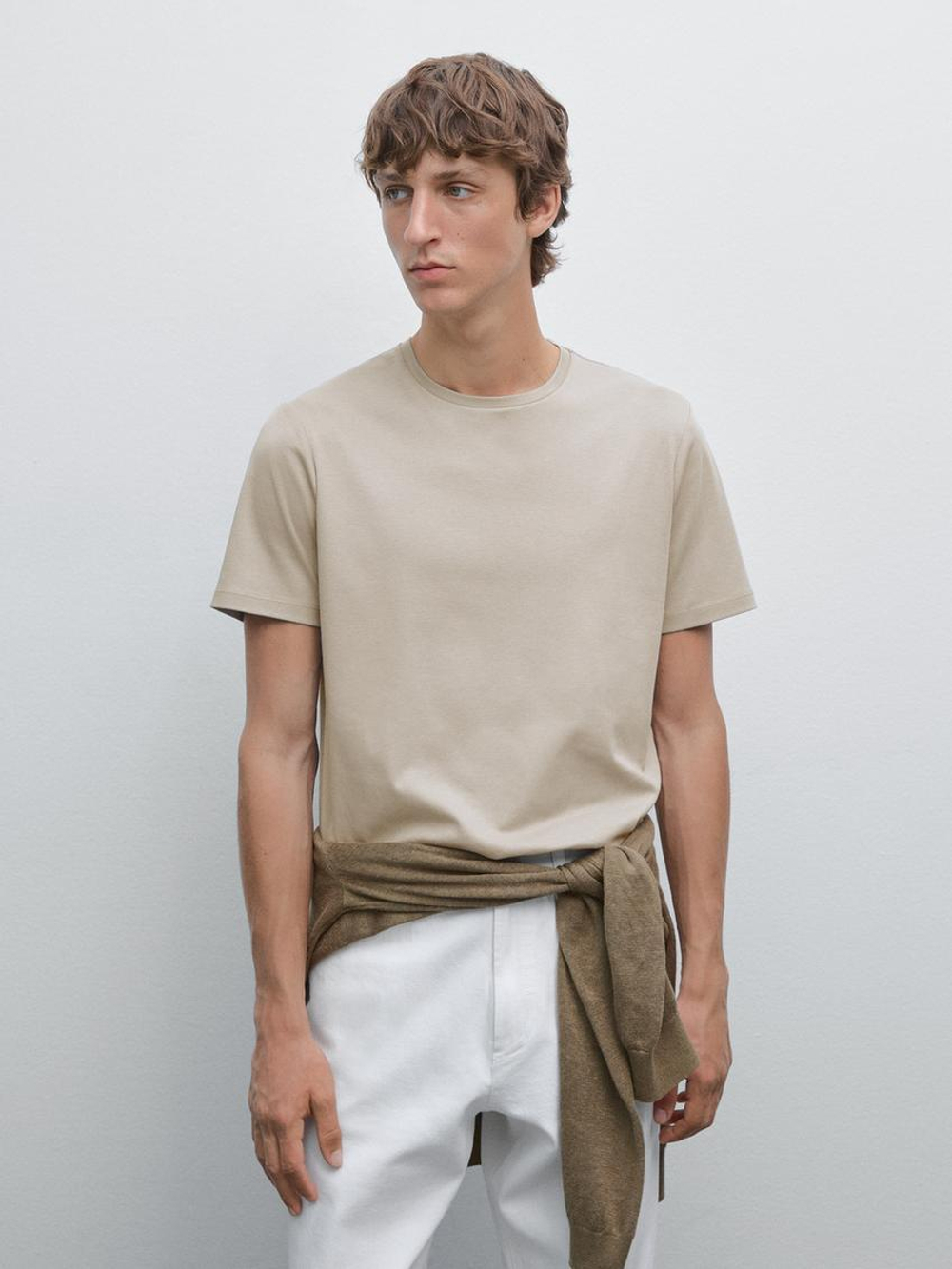 Massimo Dutti Футболка из смесового хлопка, каменно-серый