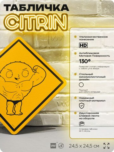 Табличка декоративная "Стьюи качок" из сериала Гриффины на дверь и стену, прикольная штука в подарок фанату, декоративный знак ЦИТРИН, 24,5х24,5 см, пластиковая, Айдентика Технолоджи