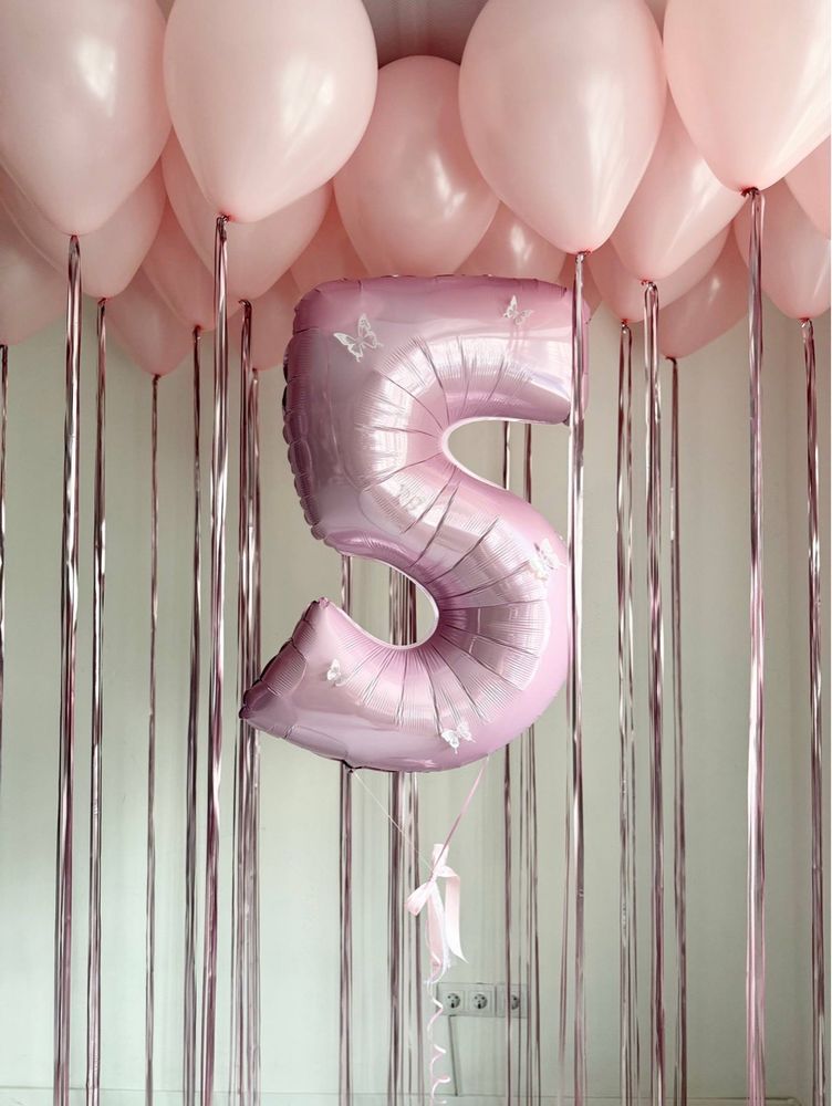 Воздушные гелиевые шарики с доставкой по Хабаровску дождик/бабочки №5088