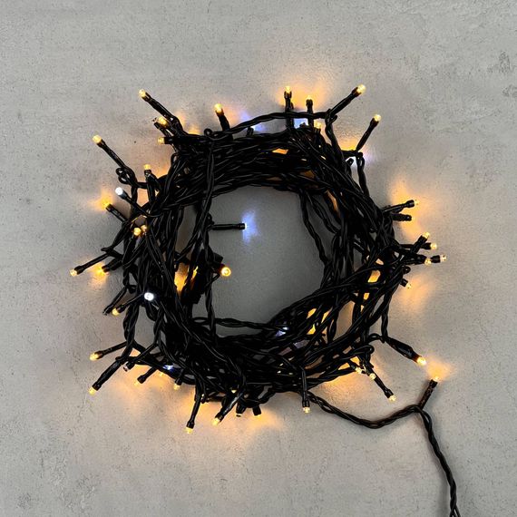 Светодиодная нить 100 экстра теплых белых LED ламп с мерцанием, 10 м., 24В., черный провод ПВХ, LTC (PST100BLW-11-1EWW)