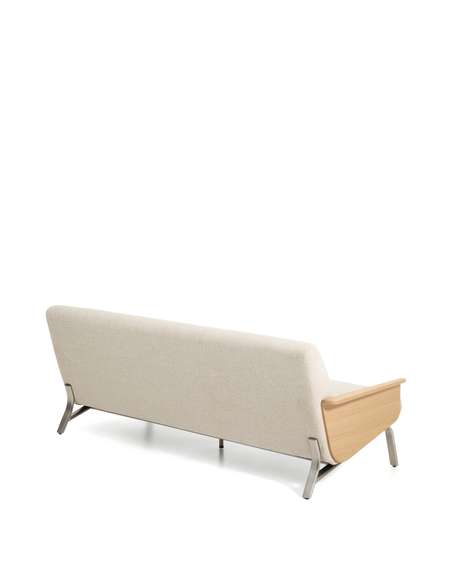 Трехместный диван Amsen, бежевый с подлокотниками из шпона дуба