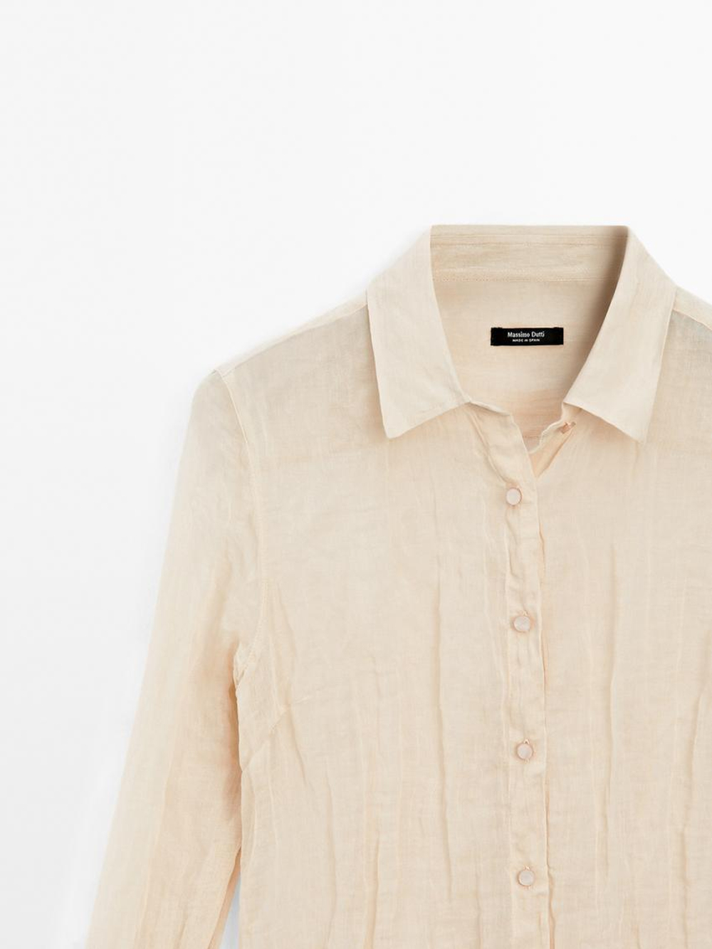 Massimo Dutti Рубашка из смесового хлопка с рельефным узором, натуральный, кремовый