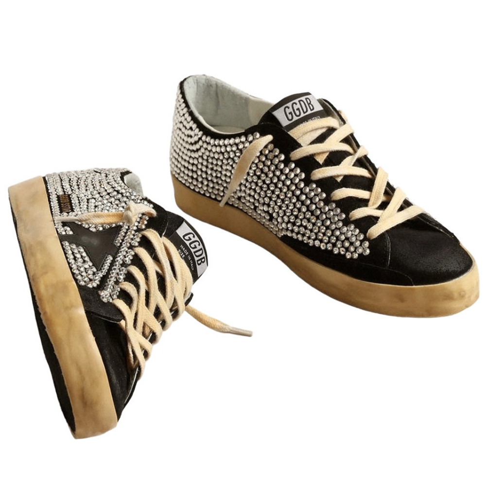 Женские Golden Goose Superstar LTD with Swarovski Crystals and Black Leather Star