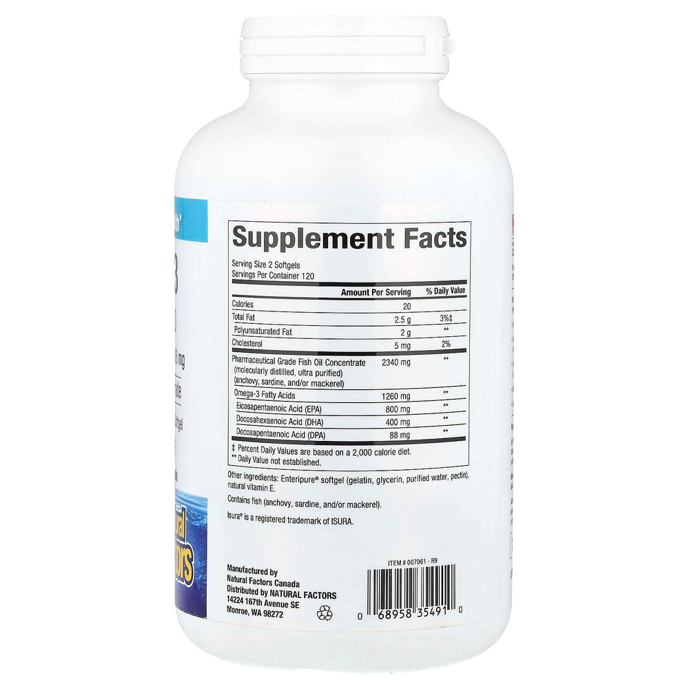 Natural Factors, Rx Omega-3, омега-3, 240 капсул (630 мг в 1 капсуле)