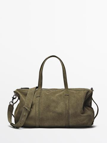 Massimo Dutti Дорожная сумка из замшевой кожи, хаки
