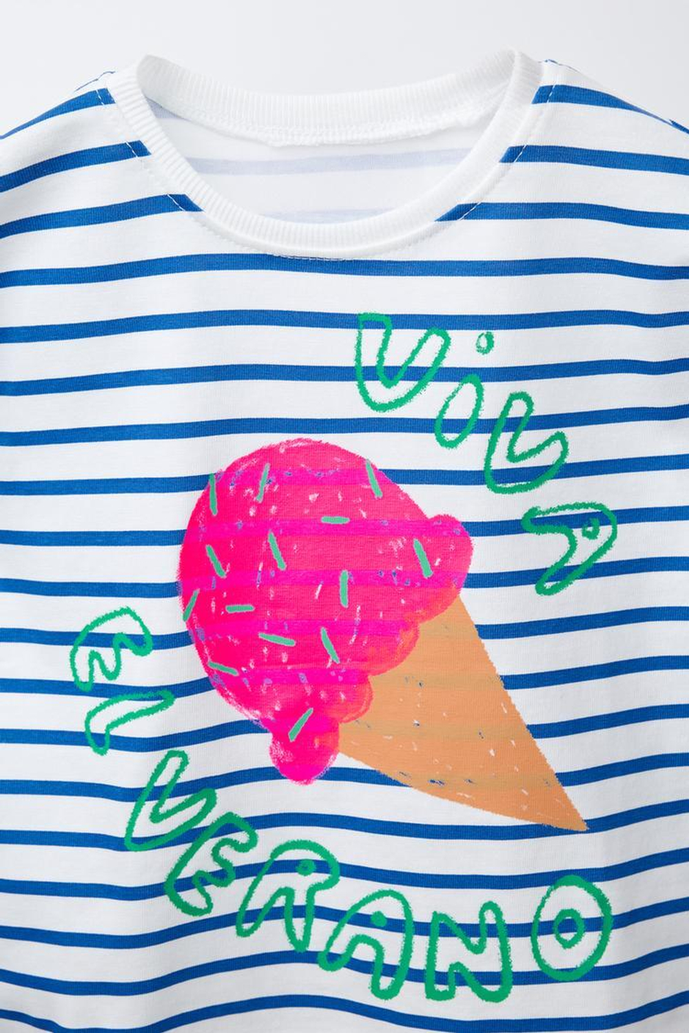 ZARA ФУТБОЛКА В ПОЛОСКУ С ПРИНТОМ, СИНИЙ С МЕЛАНЖЕВЫМ ЭФФЕКТОМ