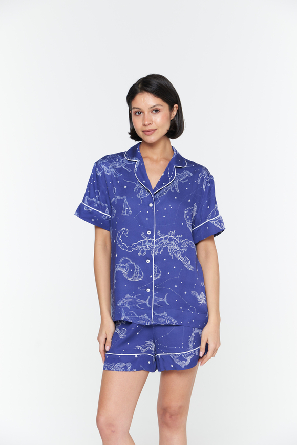 Блуза из вискозного шелка с кантом и зодиаками