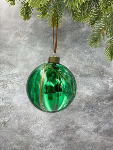 Набор стеклянных шаров Акварель зеленая 100 мм., 4 шт., Christmas DeLuxe (13003)