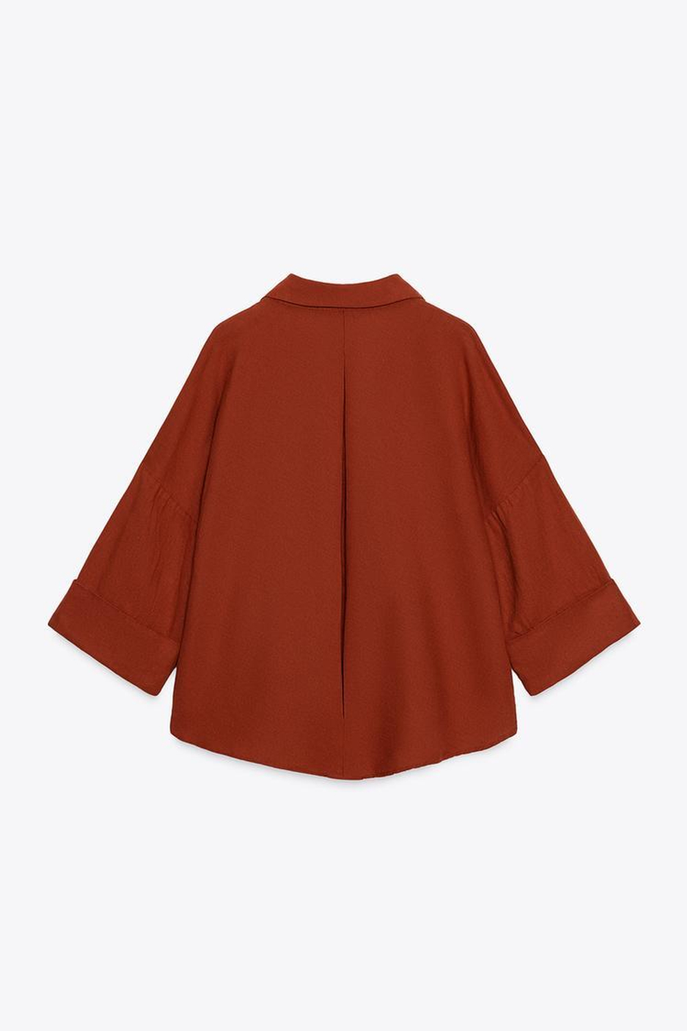 ZARA РУБАШКА ИЗ СМЕСОВОГО ЛЬНА С ШИРОКИМИ РУКАВАМИ, ТЕРРАКОТОВЫЙ