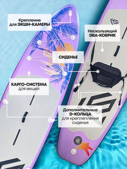 Сапборд широкий надувной с сиденьем Uwithme Moonlight Purple 350x89x15 см