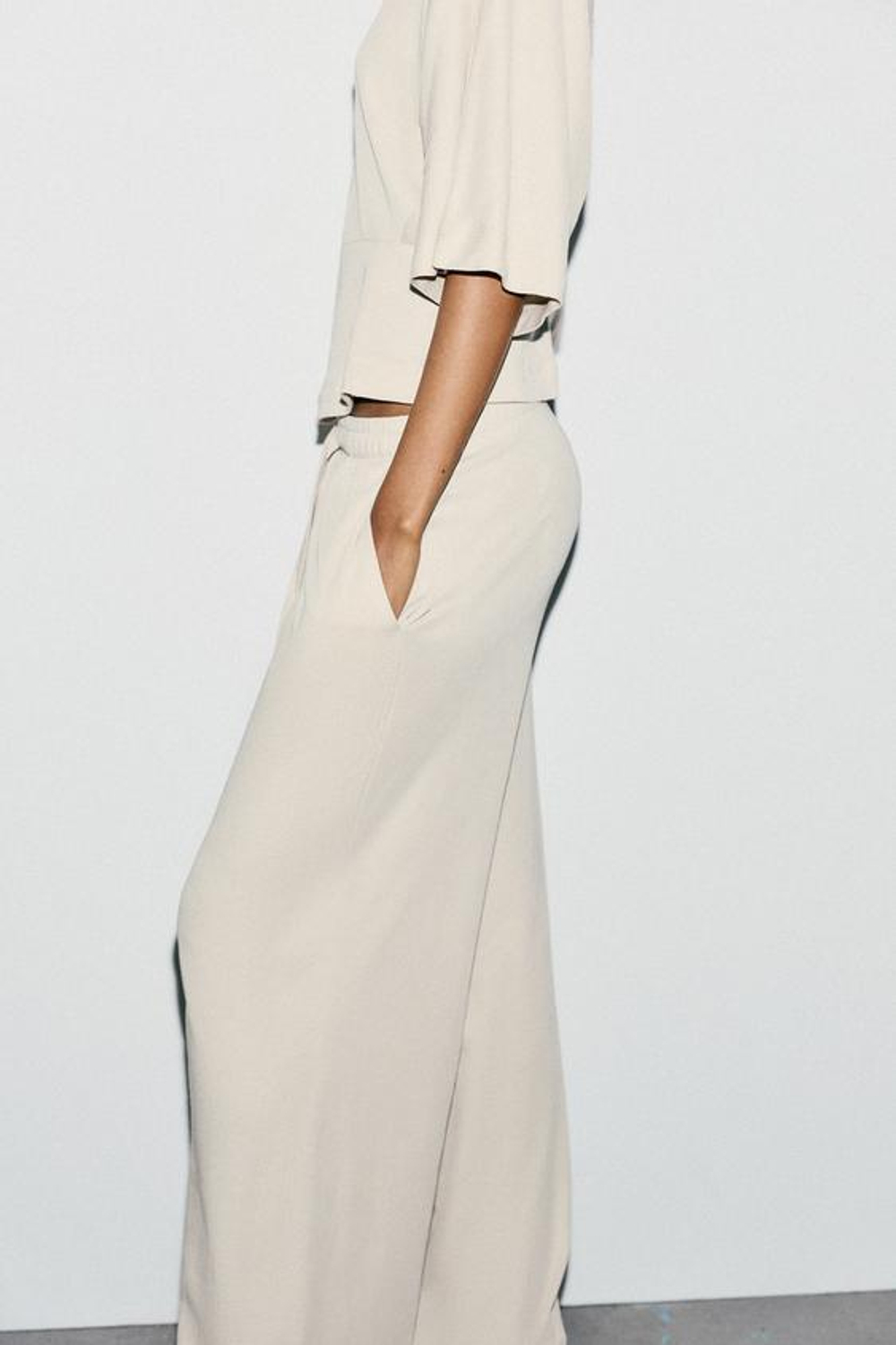 ZARA ПРЯМЫЕ ХЛОПКОВЫЕ БРЮКИ, ЭКРЮ