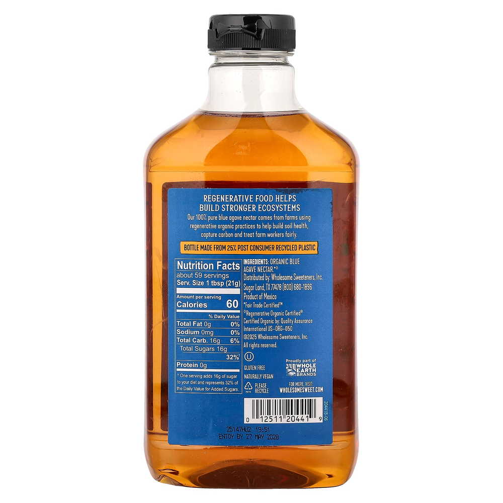 Wholesome Sweeteners, органический нектар голубой агавы, 1,25 кг (44 унции)