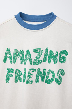 ZARA ФУТБОЛКА С КОНТРАСТНОЙ НАДПИСЬЮ, ЭКРЮ