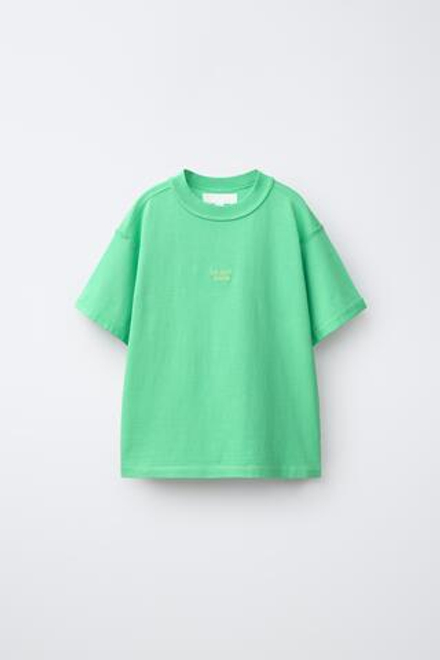 ZARA ФУТБОЛКА HEAVY WEIGHT С ВЫШИВКОЙ, ЗЕЛЕНЫЙ