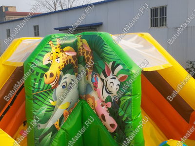 Коммерческий надувной батут "Сафари-экскурсия" с горкой, 6*4*2,8 м