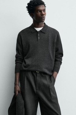 ZARA ШЕРСТЯНОЕ ПОЛО, АНТРАЦИТОВО-СЕРЫЙ