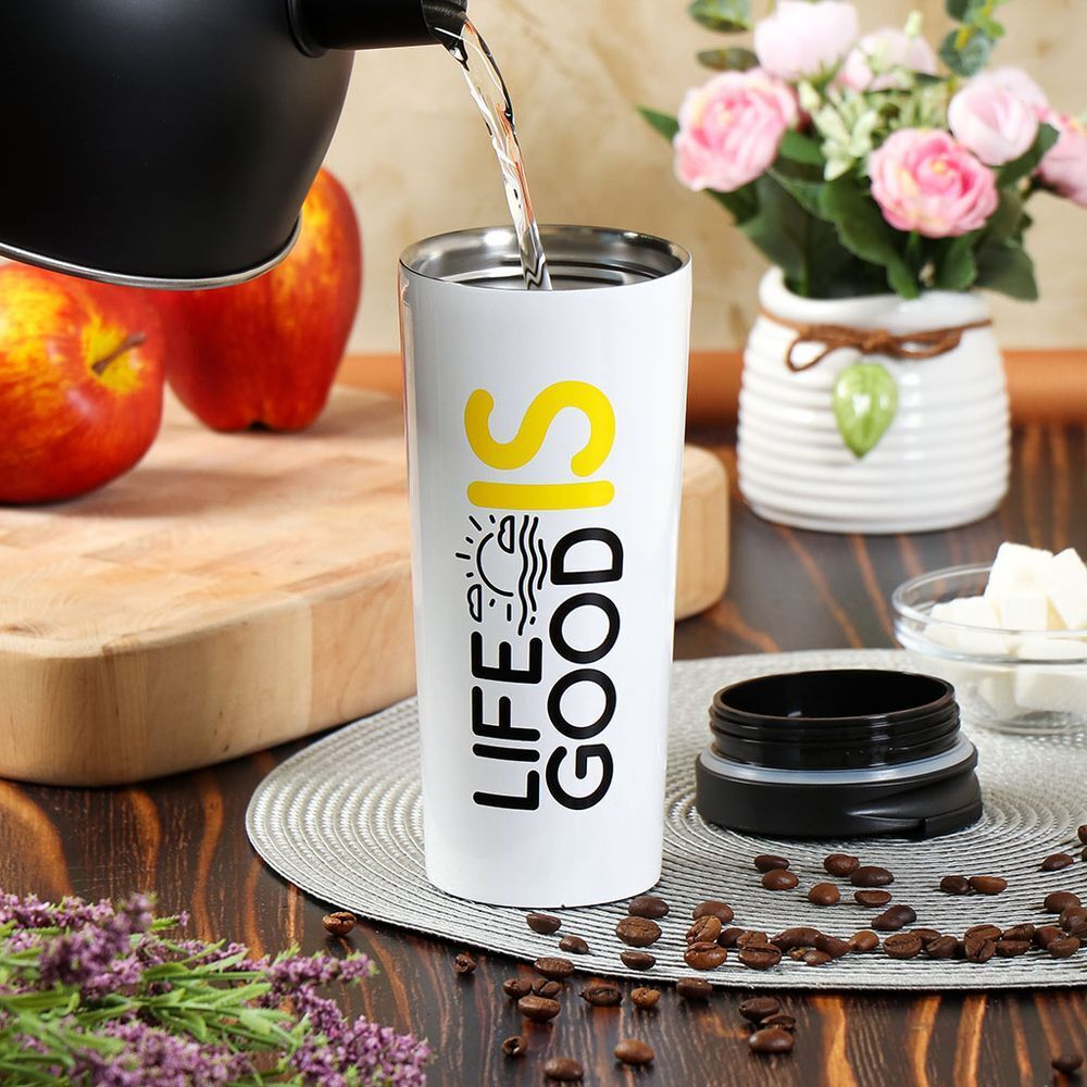 Термокружка нерж, 0.45 л, Daniks, серебр, SL-NT014E-SS-logo1