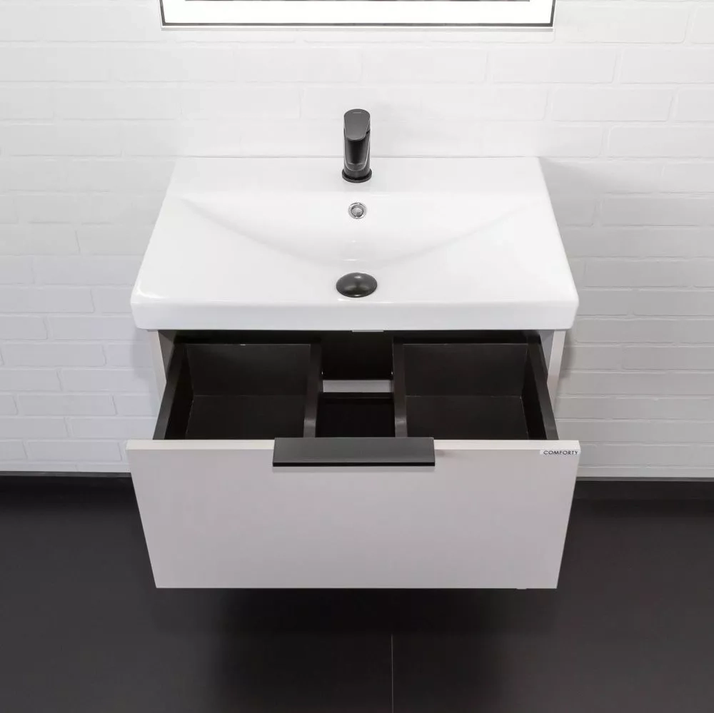 Подвесная тумба-умывальник Comforty Селенга-60 серый шелк с раковиной CF19696BX-60