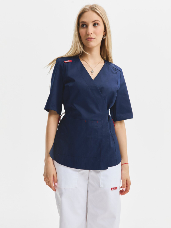 Топ с запахом медицинский женский Йошо, нэви хлопок