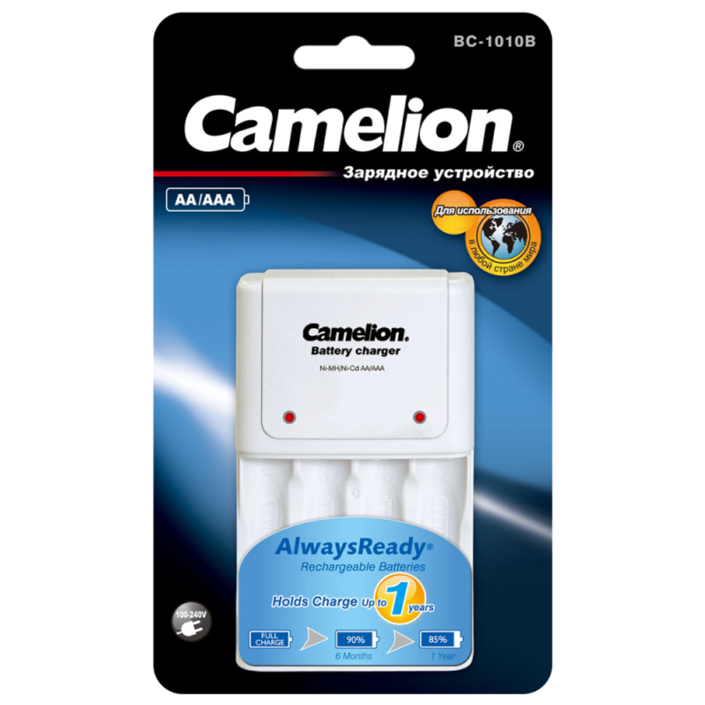 Устройство зарядное BC 1010B (C-1010B/2-4AA/AAA/200мА свет. индик.) бел. Camelion 10357