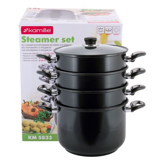 Пароварка 3-х уровневая из углеродистой стали Kamille KM 5833 (диаметр 26 см, объем 10 л)