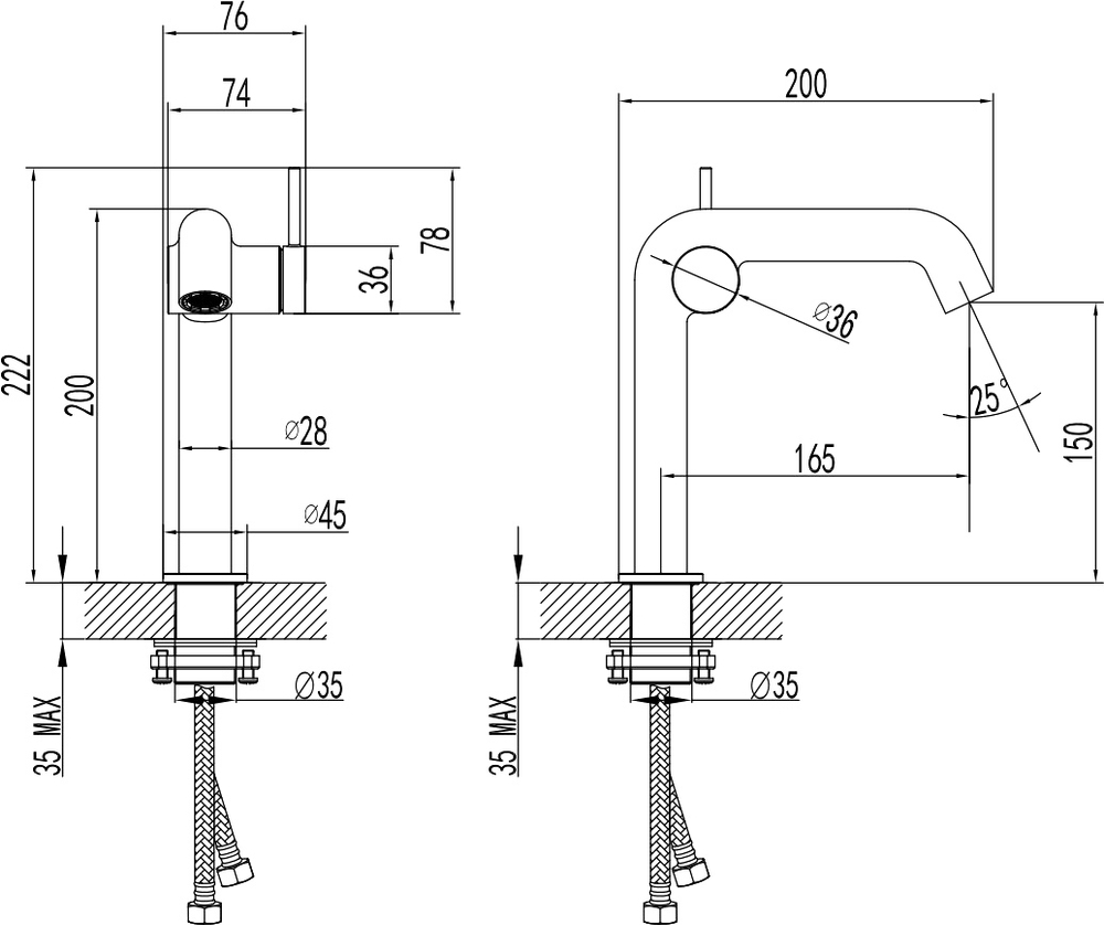 Смеситель для раковины STWORKI Лунд S25010BK + донный клапан SD-001BK матовый черный