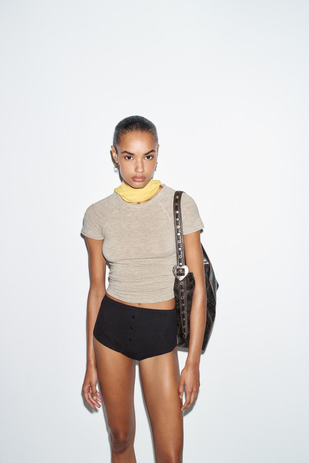 ZARA ФУТБОЛКА С КОРОТКИМИ РУКАВАМИ РЕГЛАН, БЕЖЕВЫЙ МЕЛАНЖ