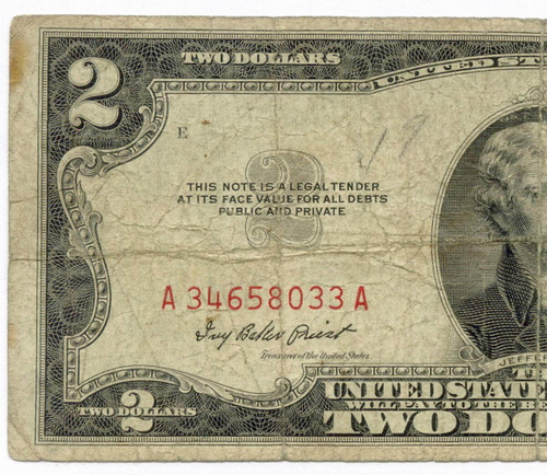 Банкнота США 2 доллара 1953 A 34658033 A. VG-F