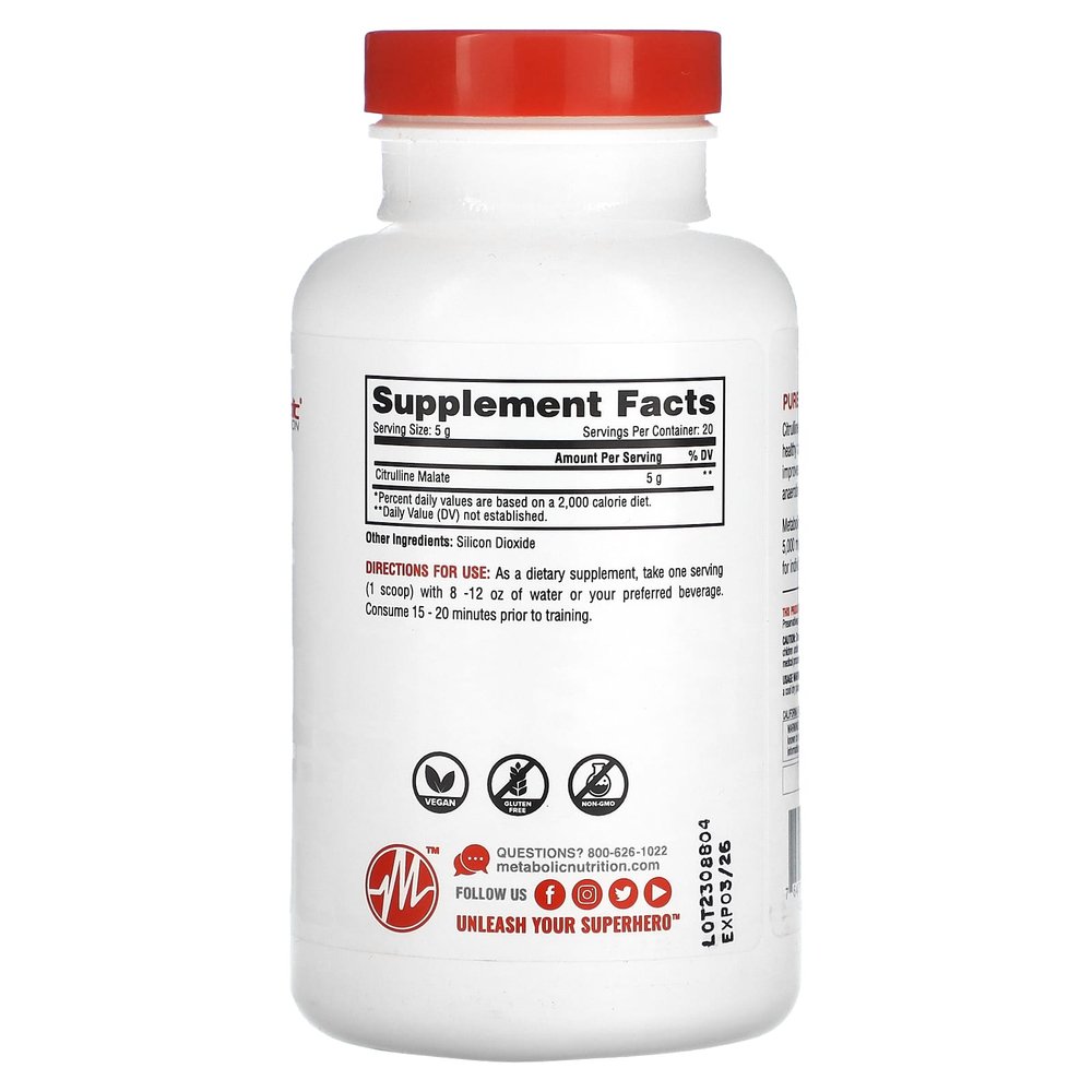 Metabolic Nutrition, Цитруллин, без добавок, 100 г (3,52 унции)