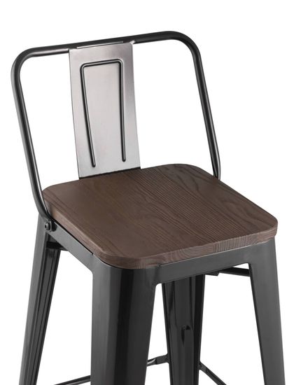 Стул полубарный TOLIX WOOD со спинкой черный глянцевый