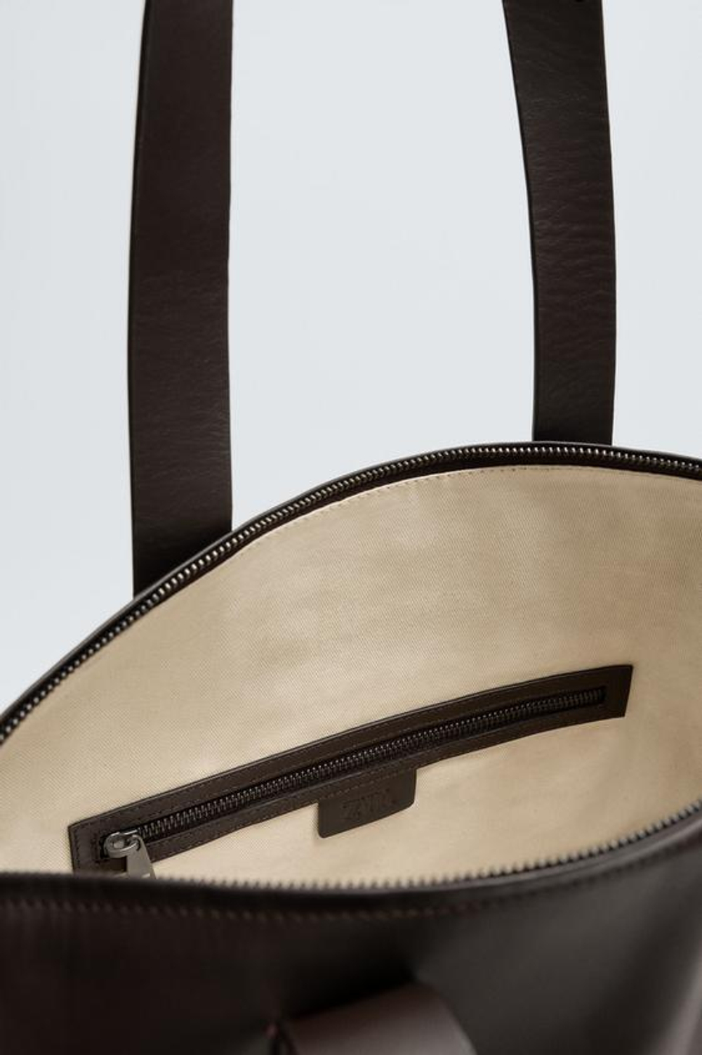 ZARA СУМКА-ШОПЕР С КОЖАНЫМИ ДЕТАЛЯМИ, РЫЖЕВАТО-КОРИЧНЕВЫЙ