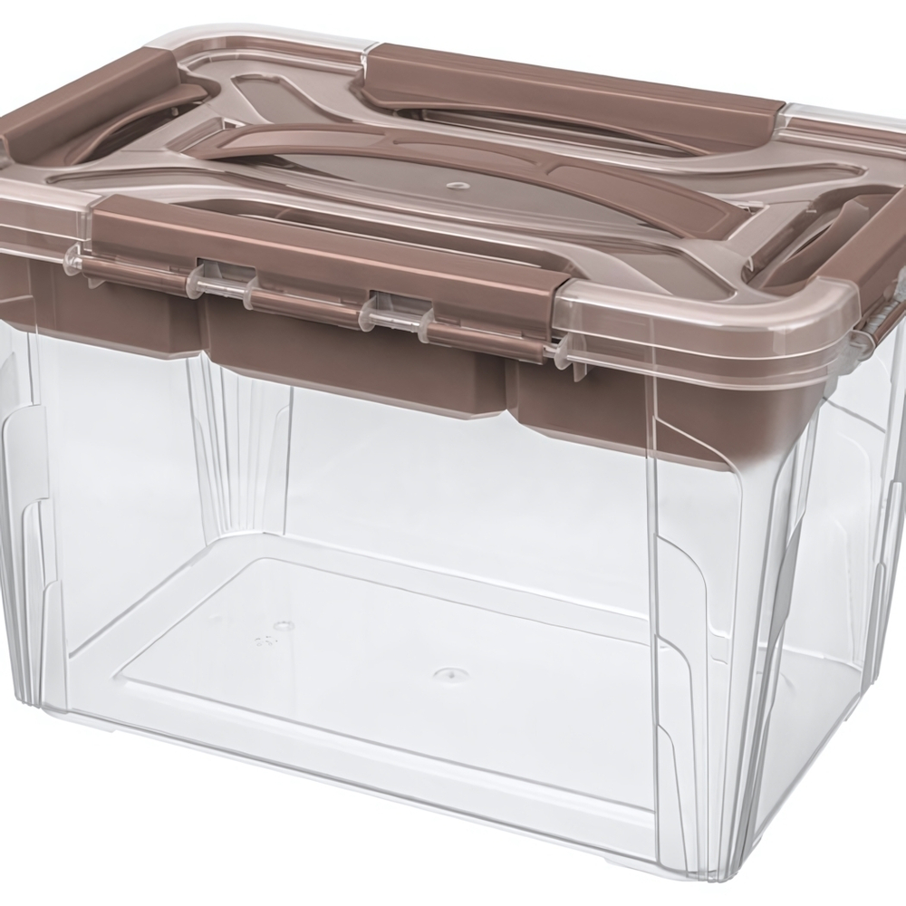 Контейнер для хранения с крышкой, ручками-защелками и вставкой- органайзером «GRAND BOX», коричневый, 29*19*18см, 6,65л