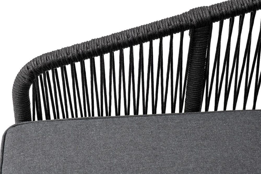 "Канны" диван модульный плетеный из роупа, каркас алюминий темно-серый (RAL7024) муар, роуп темно-серый круглый, ткань темно-серая 027