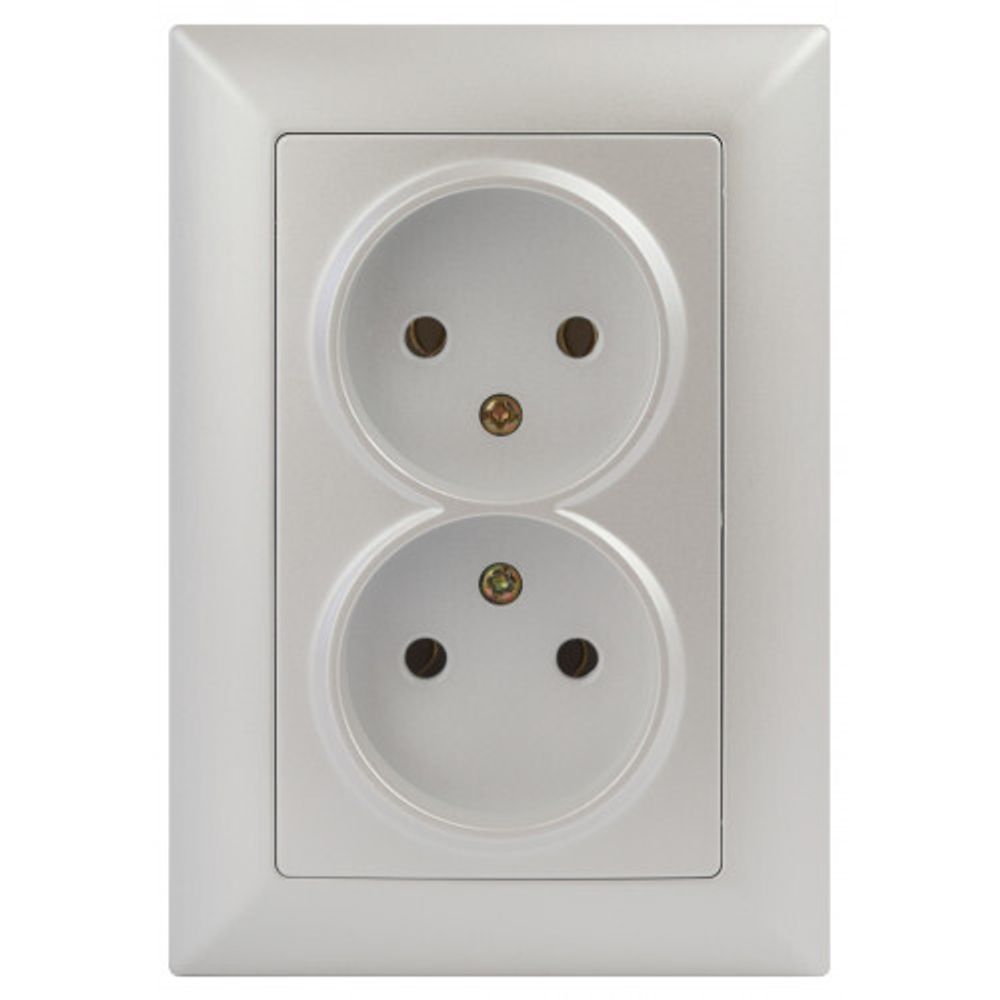 Розетка Intro Solo 4-204-06 без заземления двойная 2х2P, 16А-250В, IP20, СУ, перламутр