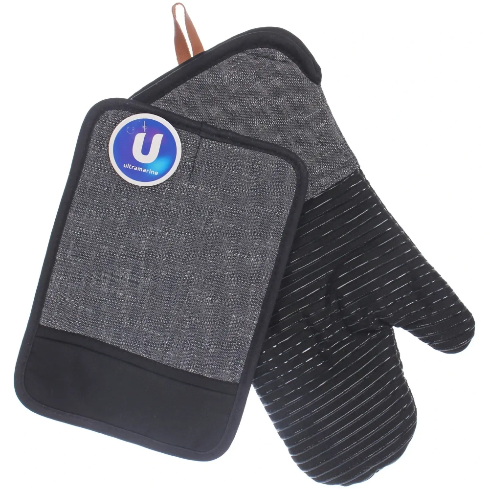 Прихватка в наборе с прихваткой-варежкой «PRIME», цвет черный, силикон, 25*17 см и 34*18 см