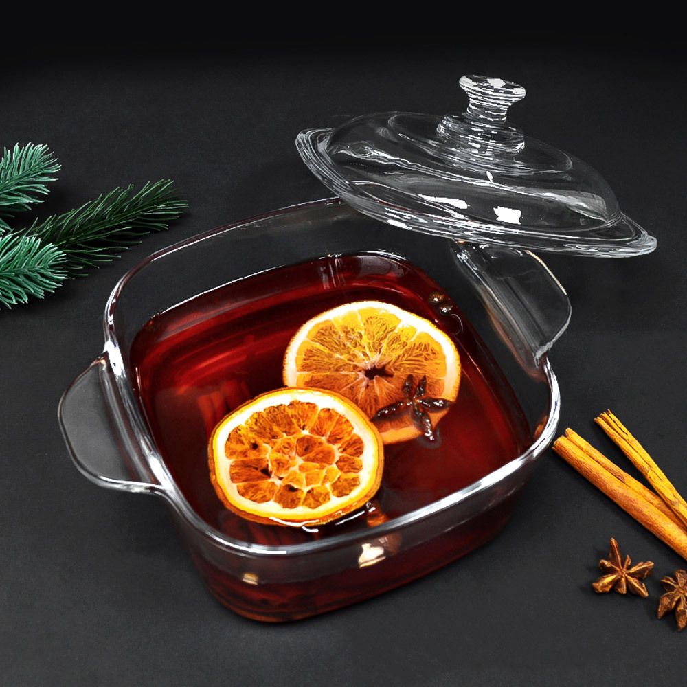 Кастрюля 1л стеклянная с крышкой, h12см, d20см, FBW-1L