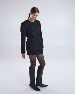 Жакет двубортный приталенный из шерсти черный