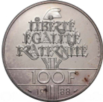 France, 100 Francs, 1988 – "Fraternité" Silver Commemorative Coin, MS