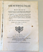 "Орнитология или метод, содержащий разделение птиц на отряды. (Ornithologie ou methode contenant la division des oiseaux en ordres)". Mathurin-Jacques Brisson (Матюрен-Жак Бриссон). 0г.