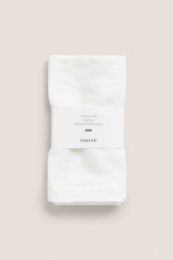 ZARA HOME УПАКОВКА ХЛОПЧАТОБУМАЖНЫХ САТИНОВЫХ ЖАККАРДОВЫХ САЛФЕТОК (УПАКОВКА ИЗ 2 ШТУК), БЕЛЫЙ