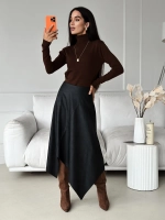 Юбка кожаная трапеция миди