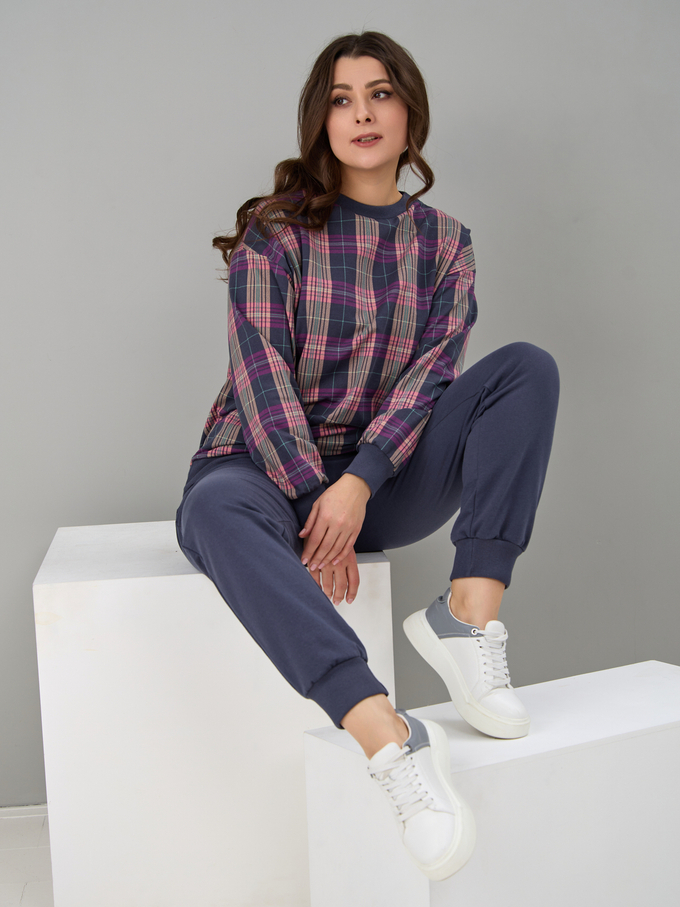 Костюм с брюками КБ-90М/клетка-баклажан