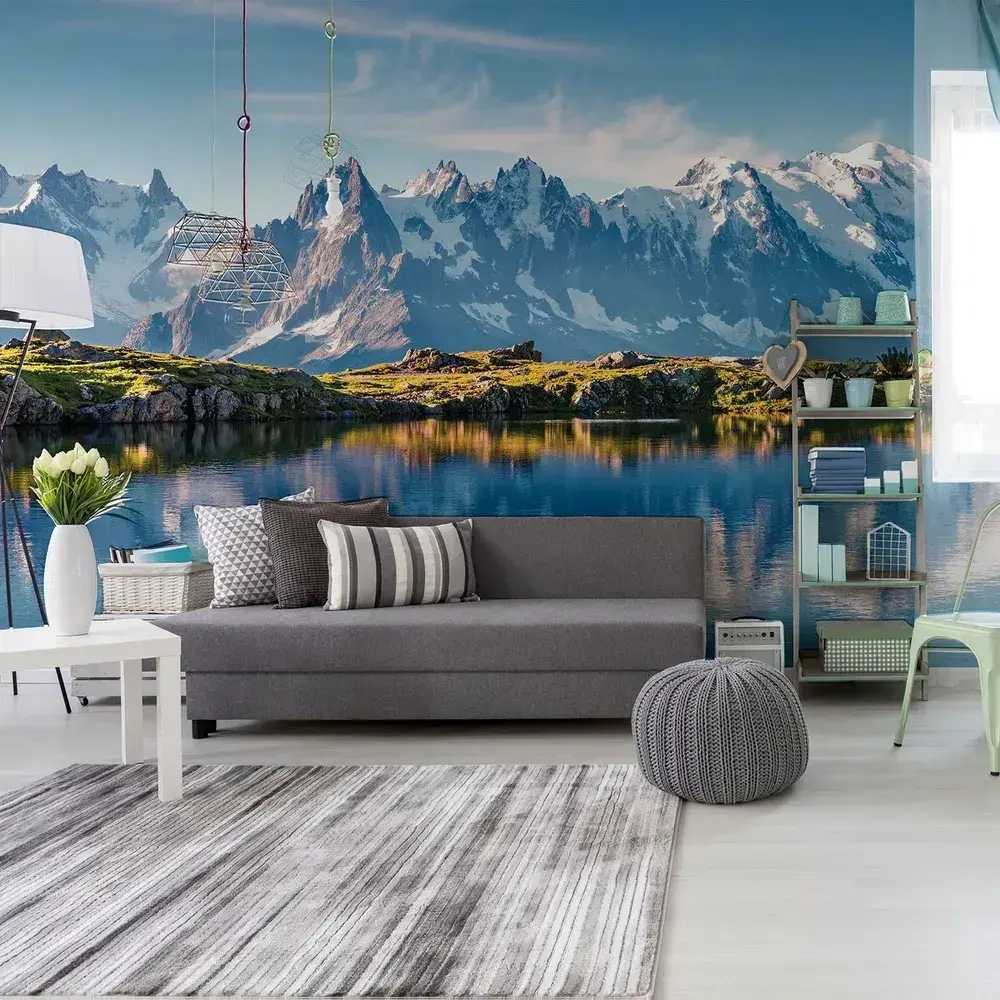 Фотообои на стену "Белое озеро 800х270", обои флизелиновые гладкие в комнату спальню кухню коридор, пейзаж горы